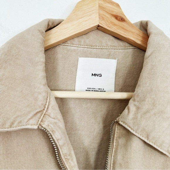 MNG Mango Beige Denim Bomber Jacket Womens Sz Large Minimalist Casual - Picture 3 of 6